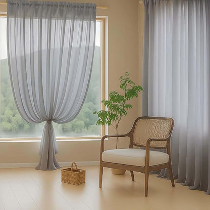 Grey Sheer Curtains for Window 72 inches Long 2 Panels Set, Soft Airy Modern Light Filtering Sheer Curtains for Living Room Bedroom, Dual Rod Pocket Solid Window Drapes, 2x42Wx72L inches