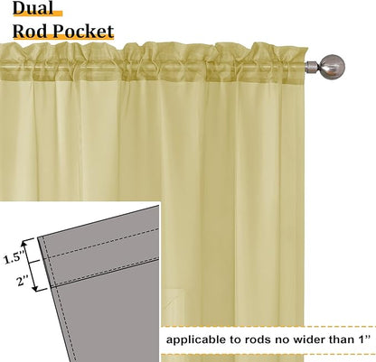 Aiyufeng Yellow Sheer Curtains 2 Panel Sets 90 Inches Long - Transparent Light Weight Soft Yellow Window Treatment Panels for Study Room/Living Room/Guest Room, Per Panel W42 X L90 inches