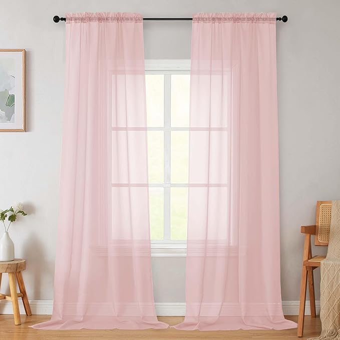 Blush Sheer Curtains for Bedroom Living Room 96 Inches Long 2 Panels, Modern Airy Soft Lightweight Rod Pocket Light Filtering Sheer Curtains Drapes, Blush, Each 42" Wx96 L Inch