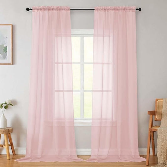 Blush Sheer Curtains for Bedroom Living Room 96 Inches Long 2 Panels, Modern Airy Soft Lightweight Rod Pocket Light Filtering Sheer Curtains Drapes, Blush, Each 42" Wx96 L Inch
