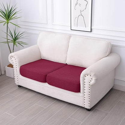 hyha Waterproof Couch Cushion Covers for Pets, Non Slip Sofa Seat Cover for Dogs Washable, Soft Thick Stretch Jacquard Fabric, Sofa Slipcovers with Elastic Bottom (2 Pieces, Wine Red)