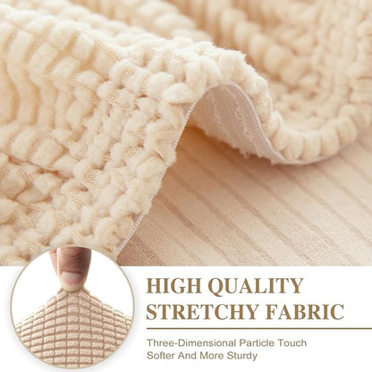Couch Cushion Covers for Sectional Sofa L Shape Washable Separate Seat Chaise Couch Cover Stretch Sofa Slipcovers with 2 Pcs Pillowcases(2 Seater + 1 Chaise, Natural)
