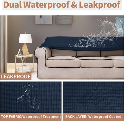 Easy-Going 100% Waterproof Couch Cover, Dual Waterproof Sofa Cover, Stretch Jacquard Sofa Slipcover, Leakproof Furniture Protector for Kids, Pets, Dog and Cat (Sofa, Dark Blue)