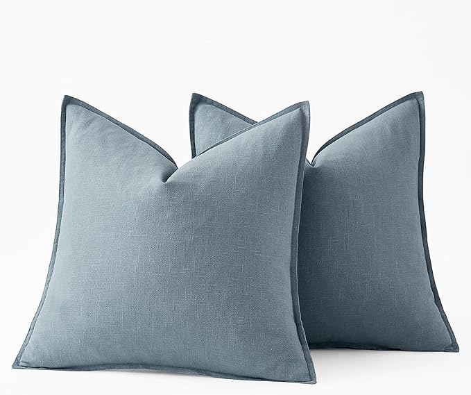 MIULEE Decorative Linen Euro Sham Pillow Covers 26x26 Blue Grey Boho FarmhouseNeutral Couch Throw Pillows for Bed Pack of 2 Accent Coastal Modern Pillowcase Summer Sofa Livingroom Home Decor