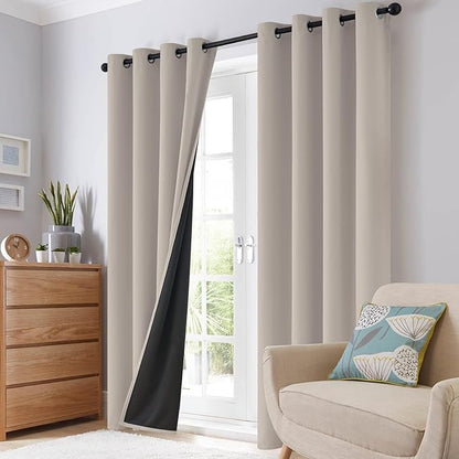 SimpleHome 100% Blackout Curtains for Bedroom,Thermal Insulated Natural Grommet Window Drapes Room Darkening Curtains for Living Room with Black Back,42 x 63 Inch,2 Panels