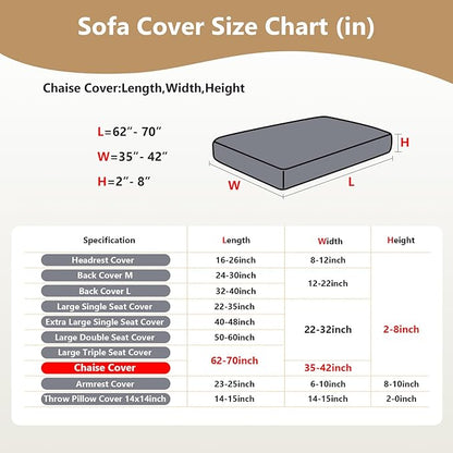 Couch Cushion Covers for Sofa Couch Covers Wear-Resistant Universal Sofa Cover Washable Stretch for Sectional Slipcovers (Texture-Cream White,Chaise Cover)