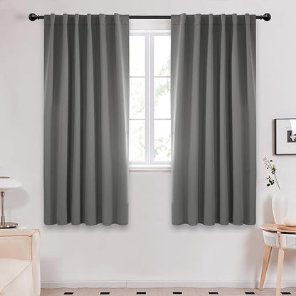 Deconovo Blackout Curtains, Thermal Insulated, W52 x L63 2 Panels, Back Tab, Machine Washable, Room-Darkening Drapes for Bedroom/Living Room Light Grey