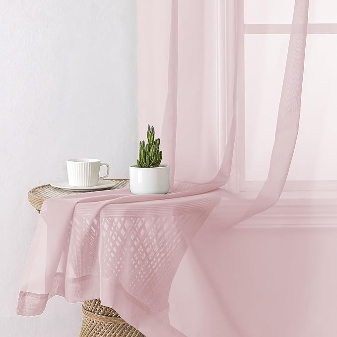 Lecloud Blush Pink Sheer Curtains 78 Inches Long 2 Panels, Modern Airy Voile Solid Curtains, Transparent Aesthetic Windows Decor Drape with Rod Pocket for Bedroom Living Room, Each 42" W x 78" L