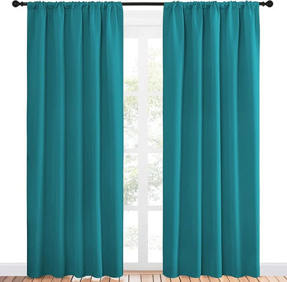 NICETOWN Peacock Blue Blackout Curtains Panels for Window, Thermal Insulated Rod Pocket Blackout Drapes/Draperies for Living Room (2 Panels, W52 x L84 inches)