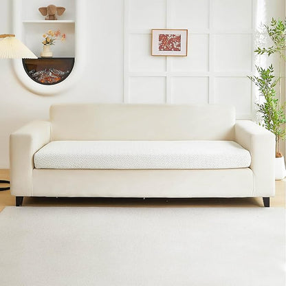 Couch Covers for 3 Cushion Sofa Pet Friendly Couch Cushion Covers Universal Sofa Covers Washable Stretch Slipcovers for Sectional Sofa (Texture Ivory White,Large Triple Seat Cover)