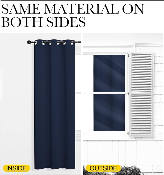 NICETOWN Blackout Curtains Panels for Living Room, 2 Panels, 66 x 70 Inch, Navy, 3 Pass Microfiber Noise Reducing Thermal Insulated Solid Ring Top Blackout Window Drapes