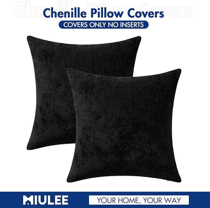 MIULEE Pack of 2 Couch Throw Pillow Covers 16x16 Inch Black Modern Boho Accent Decorative Pillow Covers Soft Chenille Farmhouse Cushion Covers for Home Decor Bed Sofa Living Room