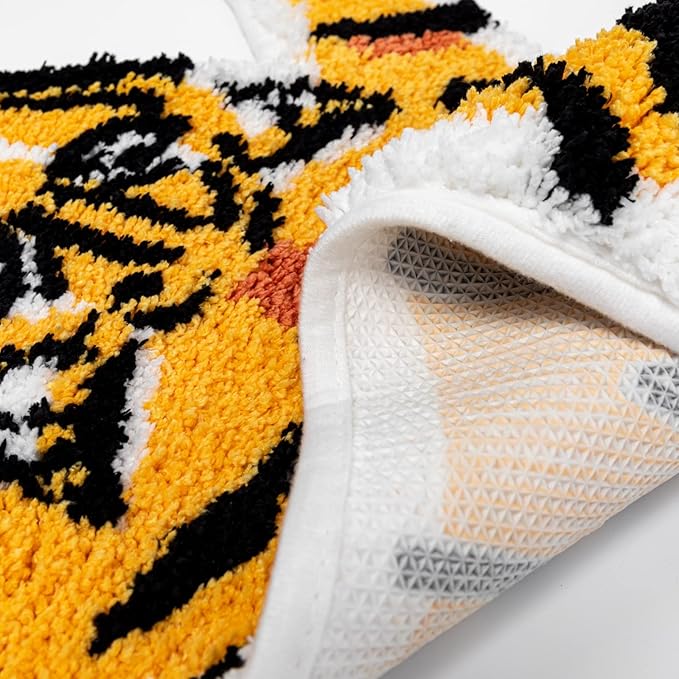 Tiger Print Rug, Animal Printed Small Area Rugs Faux Cowhide Skin Leather Nonslip Personalized Bath Rug Cartoon Carpet Bedroom Office Livingroom Floor Mat 32.2inx21.4in Yellow
