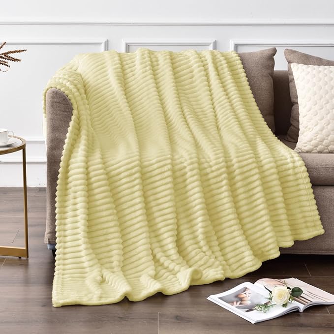 BEDELITE Fleece Throw Blanket for Couch – 3D Ribbed Jacquard Soft and Warm Decorative Fuzzy Blanket – Cozy, Fluffy, Plush Lightweight Transparent Yellow Throw Blankets for Bed, Sofa, 50x60 inches