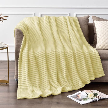 BEDELITE Fleece Throw Blanket for Couch – 3D Ribbed Jacquard Soft and Warm Decorative Fuzzy Blanket – Cozy, Fluffy, Plush Lightweight Transparent Yellow Throw Blankets for Bed, Sofa, 50x60 inches