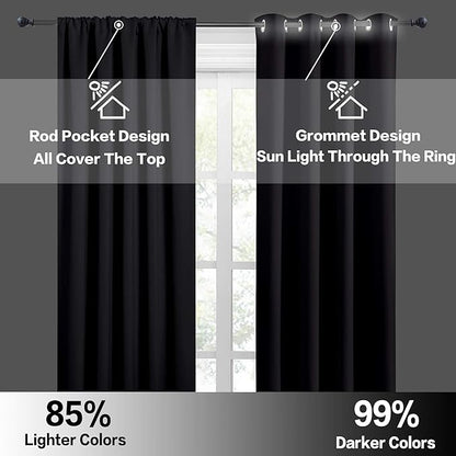 RYB HOME Blackout Cafe Curtains 30 inch Length, Short Light UV Heat Blocking Energy Saving Privacy Curtain Tiers for Basement Bathroom Kitchen Window, Width 29 by Length 30, Black, 2 Panels