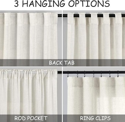 Nanspring Cream Linen Curtains 84 inch Length 2 Panels forBedroom Living Room,Modern Boho Curtains Semi Sheer Back Tab and Rod Pocket Neutral Drapes for Coffee, 34 x 84 Inch
