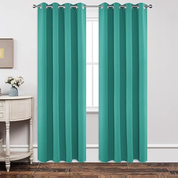 Joydeco Blackout Curtains 95 Inch Length 2 Panels Set, Thermal Insulated Long Curtains& Drapes 2 Burg, Room Darkening Grommet Drapes for Living Room Bedroom Window (W52 x L95 Inch, Peacock Blue)