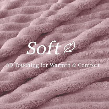 BEDELITE Twin Blanket for Couch & Bed, 300GSM Soft & Warm Fleece Blanket, Decorative and Giftable Striped Berry Purple Blankets for Women, Men, 60"x80"