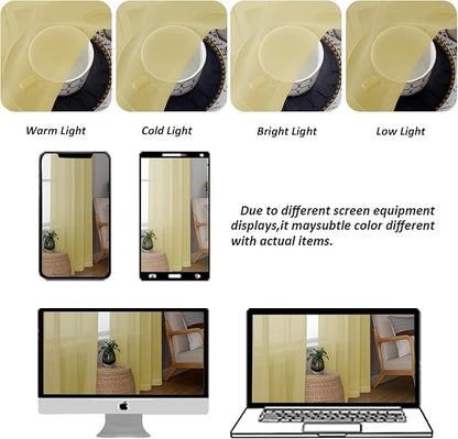Chyhomenyc Mustard Yellow Sheer Curtains 84 Inches Long, Light Filtering Window Sheer Curtain Panel Drapes, Elegant Rod Pocket Soft Voile for Bedroom Living Room, Each 42Wx84L Inches, 2 Panels