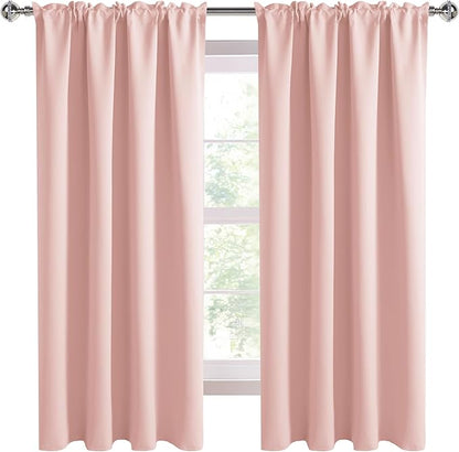 DWCN Blackout Curtains – Thermal Insulated, Energy Saving & Noise Reducing Bedroom and Living Room Curtains, Blush Pink, W 52x L 63 Inch, Set of 2 Rod Pocket Curtain Panels
