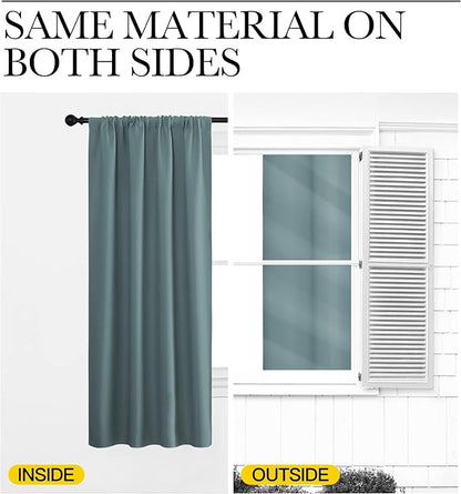 NICETOWN RV Blackout Curtains for Camper Windows, Greyish Blue, 34" x 36", Set of 2, Kitchen Curtains, Short Blackout Drapes, Thermal Insulated Rod Pocket Window Treatment Draperies for Nursery