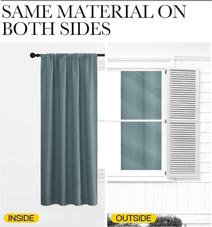 NICETOWN Greyish Blue Blackout Curtains Panels for Window, Thermal Insulated Rod Pocket Blackout Drapes/Draperies for Living Room (2 Panels, W42 x L48 inches)
