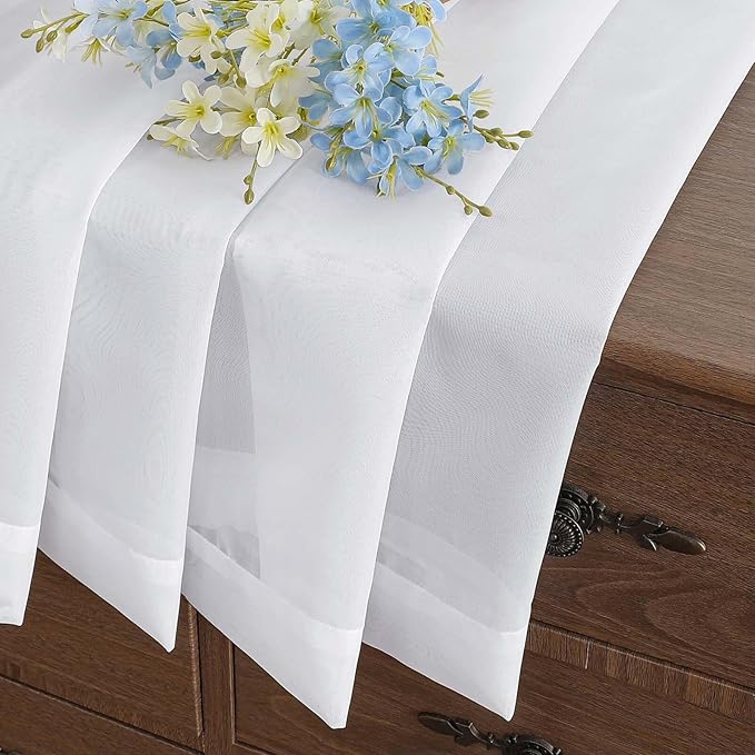 White Small Sheer Curtains Tier 30 Inches Length 2 Pieces, Light Filtering Cafe Curtains Sheers for Living Room Bathroom, Modern Window Treatments Dual Rod Pocket Panels, 2X42Wx30L Inches
