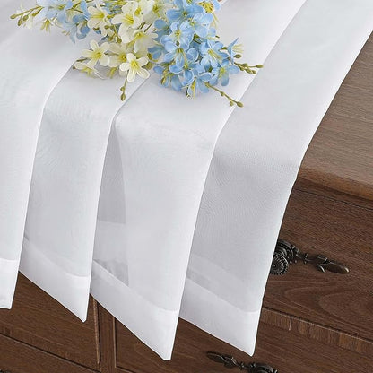 White Small Sheer Curtains Tier 30 Inches Length 2 Pieces, Light Filtering Cafe Curtains Sheers for Living Room Bathroom, Modern Window Treatments Dual Rod Pocket Panels, 2X42Wx30L Inches