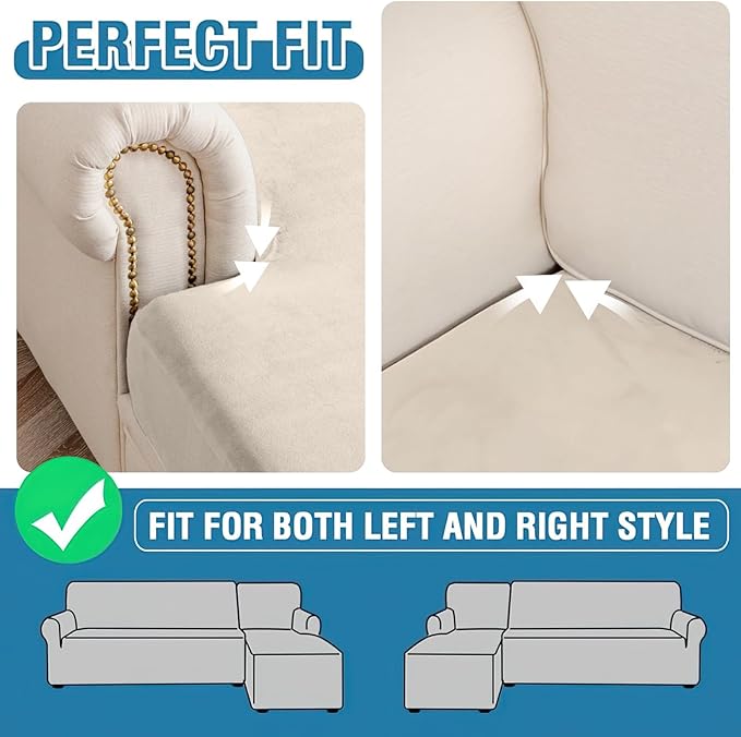 Couch Cover Stretch Velvet Sofa Cushion Cover 3-Piece - Elastic Washable Slipcover for Seat or Backrest, Couch Seat Covers for Sofas (Cream)