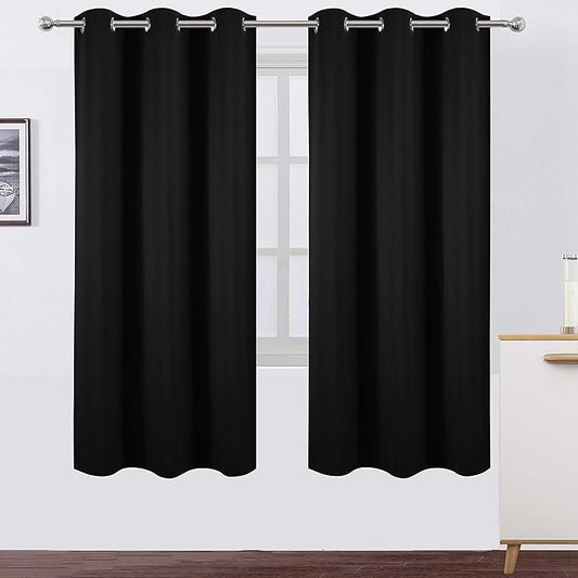 LEMOMO Black Thermal Blackout Curtains/42 x 72 Inch/Set of 2 Panels Room Darkening Curtains for Bedroom
