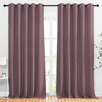 NICETOWN Room Darkening 118 inch Long Curtains, Grommet Thermal Drapes Weighted Room Divider Wide Window Treatments for Living Room, W66 x L118, Dry Rose, 2 Panels