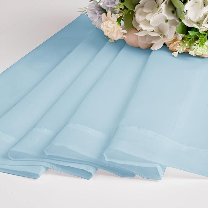 Chyhomenyc Sky Blue Sheer Curtains 54 Inch Long 2 Panels, Light Filtering Rod Pocket Voile Short Curtains Drapes for Living Room Bedroom Small Windows, 42Wx54L Inches