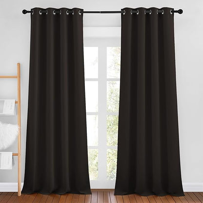 NICETOWN Toffee Brown Room Darkening 102 inch Curtains, Grommet Thermal Curtains Weighted Window Treatments for Living Room/Farmhouse, W46 x L102, 2 Panels