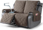 TAOCOCO 100% Waterproof Recliner Loveseat Cover Non Slip Couch Cover for 2 Seat Reclining Sofa, Split Reclining Loveseat Covers 2-Piece with Straps for Kids Pets(2 Seater, Taupe)