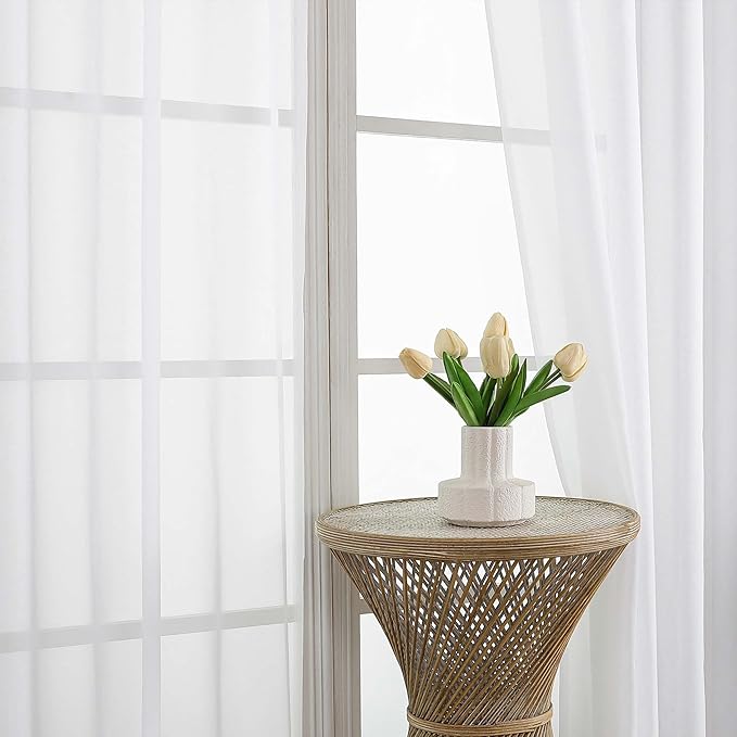 OVZME White Bedroom Curtains 2 Panel Sets 90 Inch Length, 59 Inch Extra Wide Light Filtering Light Weight Soft Window Treatment Panels for Study Room Living Room Guest Room, 59Wx90L Inches