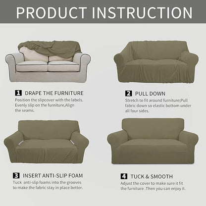 Easy-Going Stretch Chair Sofa Slipcover 1-Piece Couch Sofa Cover Furniture Protector Soft with Elastic Bottom for Kids, Pet. Spandex Jacquard Fabric Small Checks (Chair, Khaki)