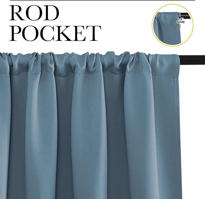 NICETOWN Blackout Curtains for Living Curtains, Smoky Blue, 1 Pair, 34-inch W x 72-inch L, Home Decorations Thermal Insulated Solid Pole Top Blackout Drapes for Living Room