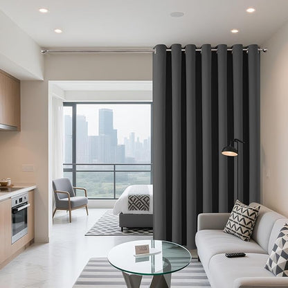 Joydeco Blackout Patio Sliding Door Curtains 108 Inches Long, Grommet Privacy Room Divider Curtains, Extra Wide Thermal Blackout Drapes for Bedroom Living Room (Grey, 100Wx108L, 1 Panel)