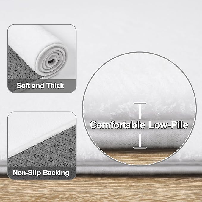 Amearea Modern Area Rugs for Bedroom Living Room, 4x6 Feet White Thickened Memory Foam Rug, Fluffy Indoor Washable Rugs Non Slip Minimalist Carpet for Kids Boys Girls Dorm Nursery Room Decor