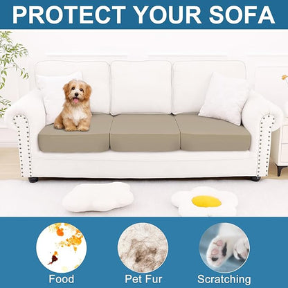 Smiry Printed Couch Cushion Covers, Stretch Soft Couch Covers for Sofa, Washable Non-Slip Sofa Slipcover Furniture Protector for Indoor and Outdoor (3 Pack, Taupe)