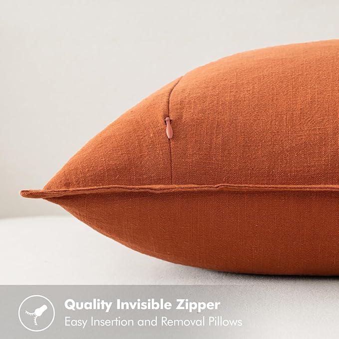 MIULEE Decorative Linen Pillow Covers 18x18 Inch Burnt Orange Boho Farmhouse Neutral Couch Throw Pillows for Bed Pack of 2 Accent Modern Pillowcase Summer Sofa Livingroom Home Decor