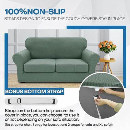 XINEAGE New 4 Pieces Couch Covers for 3 Cushion Couch Super Stretch Thick Soft Sofa Cover Anti Slip Sofa Slipcover Dogs Cats Furniture Protector (Pea Green, 71"-91")