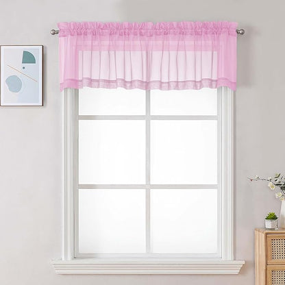 Chyhomenyc Pink Sheer Valances for Windows - Light Filtering Small Kitchen Curtains, Rod Pocket Short Top Window Treatment Decor for Living Room Bathroom Basement, 42Wx16L inches, 2 Panels