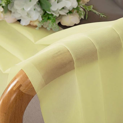 Chyhomenyc Sheer Valances for Windows - Light Filtering Small Window Curtains for Living Room Bathroom Cafe Laundry Basement, Modern Dual Rod Pocket Voile Curtain, 42Wx14L inches, Light Yellow, 2 PCS
