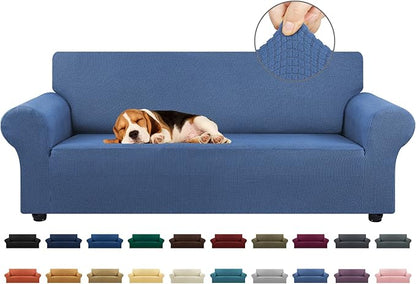 KEKUOU Stretch Sofa Cover Slipcover ，Couch Covers for 3 Cushion Couch Sofa pet Friendly (78"-94") Furniture Protector Sofa with Elastic Bottom for Kids,Dog, Jacquard Small Checked(Large,Riverside)