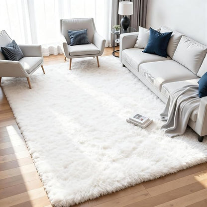 8x10 Area Rugs for Living Room:Ultra Soft Fluffy Shag White Rugs for Bedroom, Non-Slip Large Fuzzy Plush Rug Indoor Floor Carpet for Nursery Kids Boys Girls Room, Dorms, Playroom, Modern Home Decor