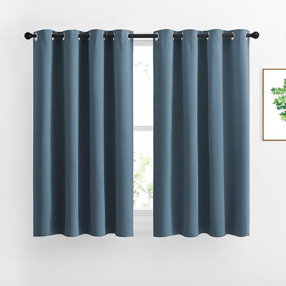 NICETOWN Smoky Blue Blackout Curtains for Bedroom - Triple Weave Grommet Top Thermal Insulated Window Treatment Light Blocking Drapes for Cafe/Home Office, W46 x L54, Set of 2