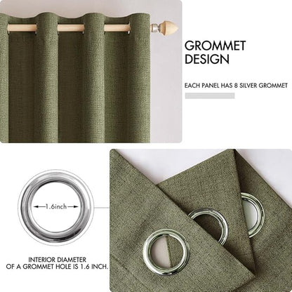 MIULEE Linen Texture Curtains for Bedroom Solid 100% Blackout Thermal Insulated Light Olive Green Curtains Grommet Room Darkening Drapes for Living Room Nursery 52x84 Inch (2 Panels)
