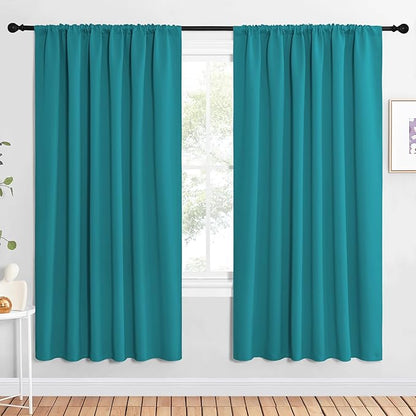 NICETOWN 2 Panels Blackout Curtains, Rod Pocket Window Curtains Room Darkning Drapes for Bedroom/Living Room, Thermal Insulated Solid Draperies for Home Office/Study, 62 by 72-Inch, Peacock Blue